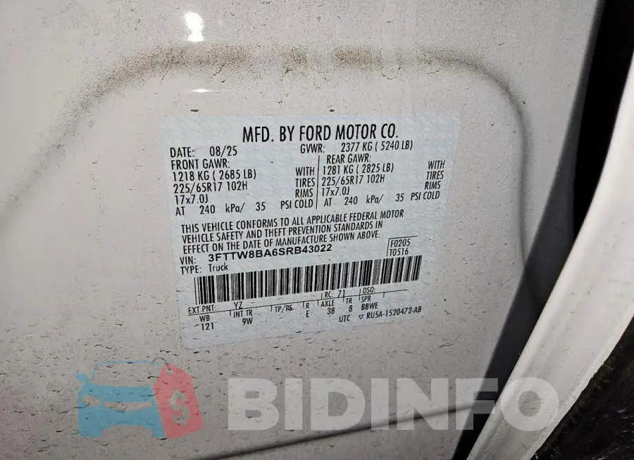 3FTTW8BA6SRB43022 Photo# 12