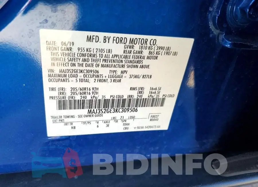 MAJ3S2GE3KC309506 Photo# 13