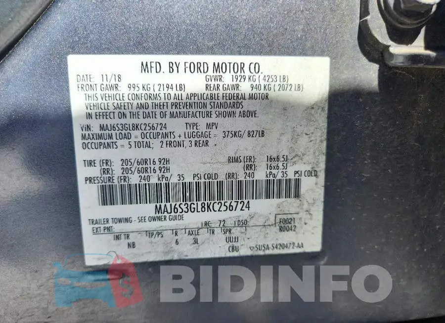 MAJ6S3GL8KC256724 Photo# 13