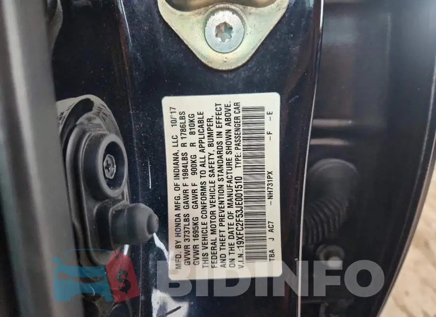 19XFC2F53JE001510 Photo# 12