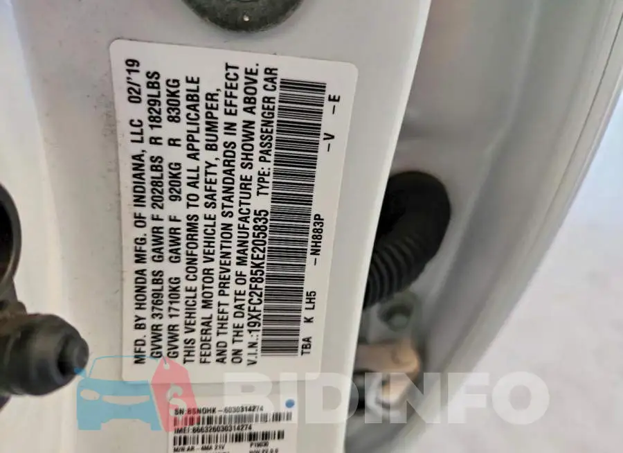 19XFC2F85KE205835 Photo# 12