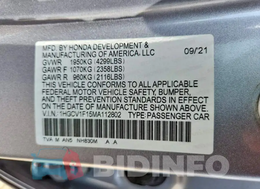 1HGCV1F15MA112802 Photo# 12
