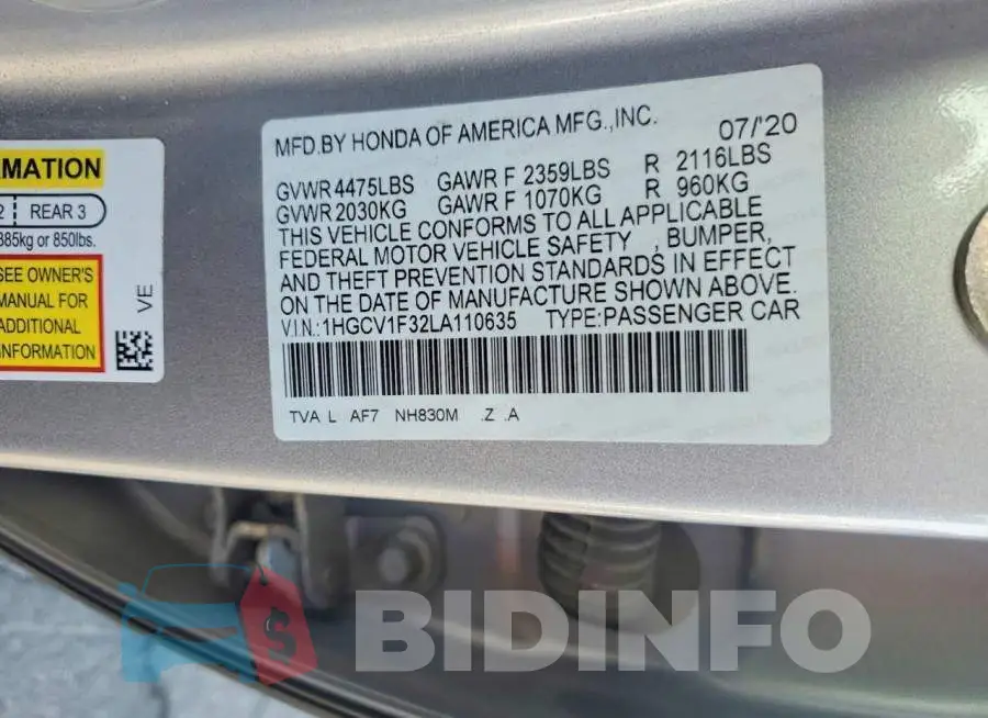 1HGCV1F32LA110635 Photo# 12