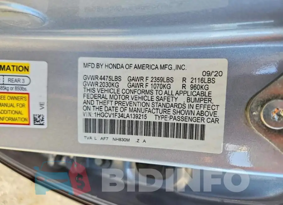 1HGCV1F34LA139215 Photo# 12