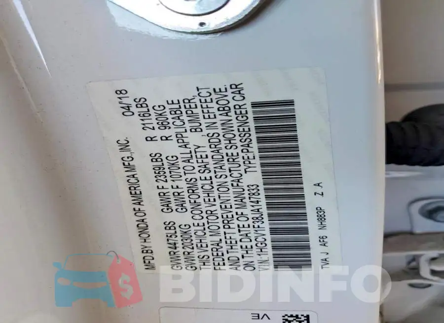 1HGCV1F38JA147833 Photo# 12