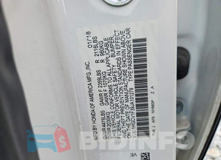 1HGCV1F39JA101279 Photo# 12