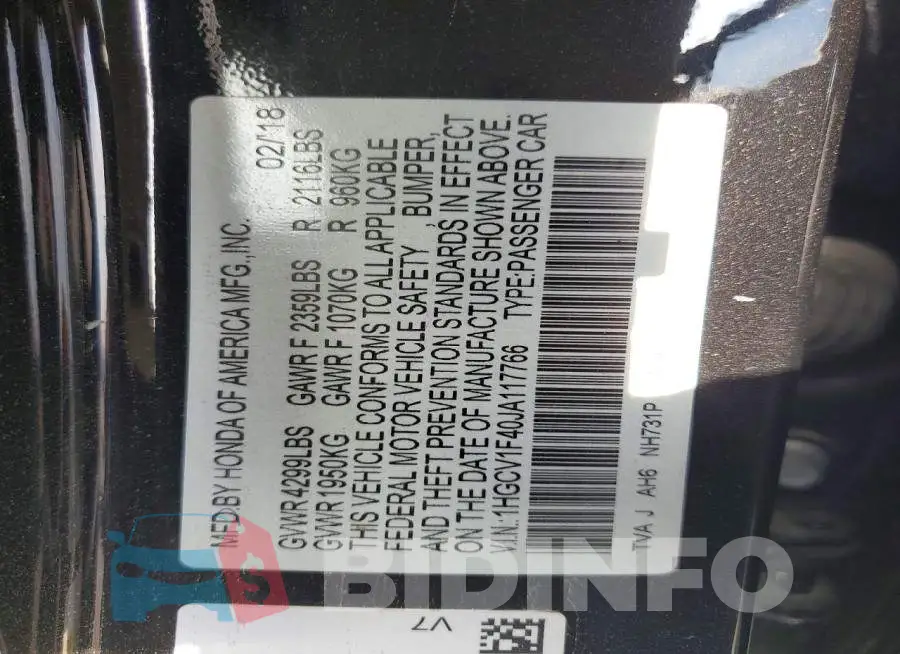 1HGCV1F40JA117766 Photo# 12
