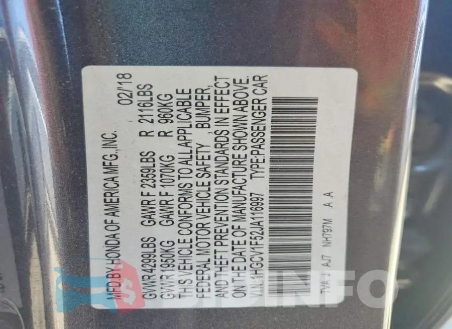1HGCV1F52JA116997 Photo# 13