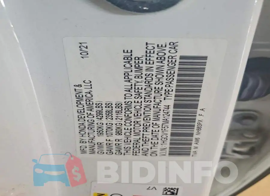 1HGCV1F57MA124744 Photo# 12