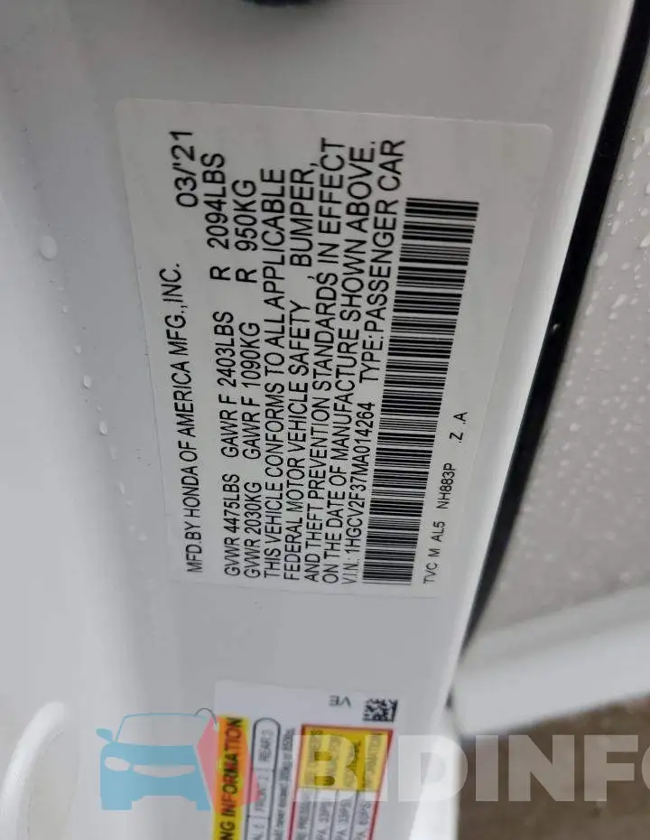 1HGCV2F37MA014264 Photo# 12