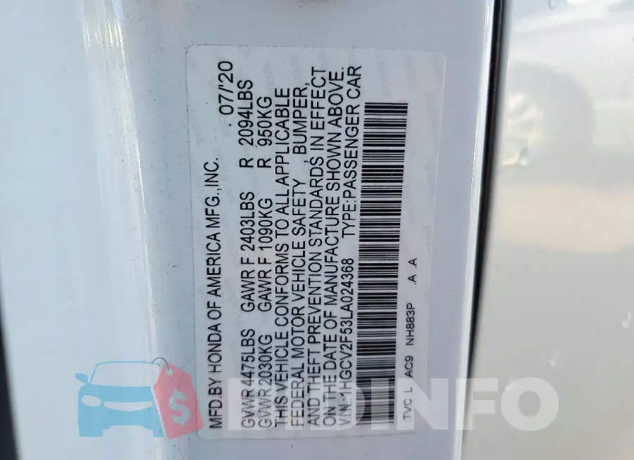 1HGCV2F53LA024368 Photo# 12