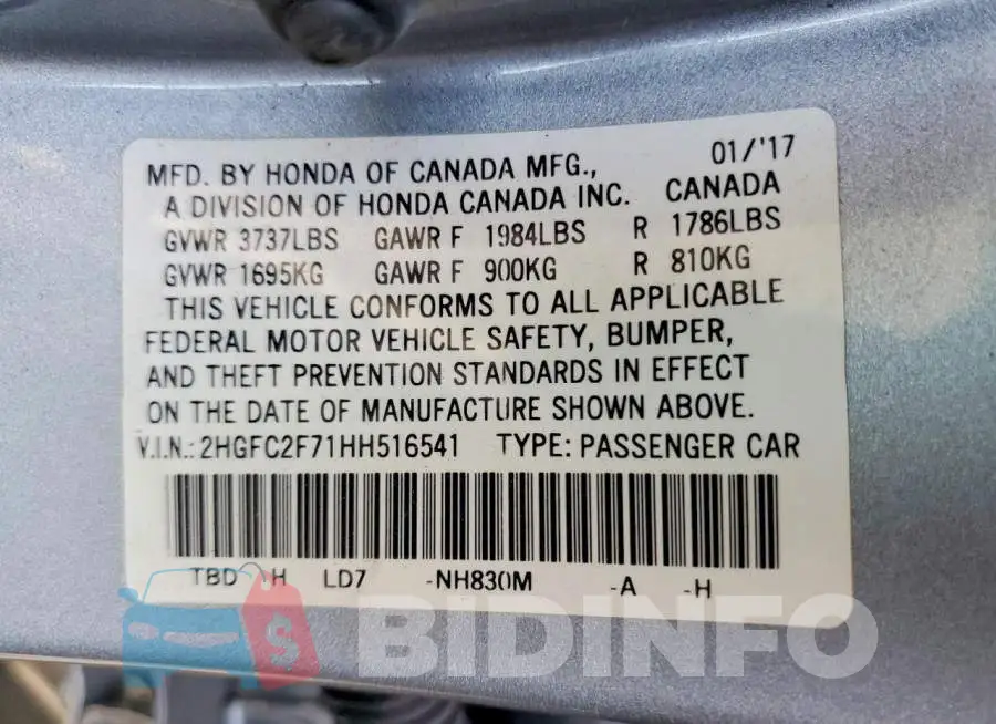 2HGFC2F71HH516541 Photo# 13