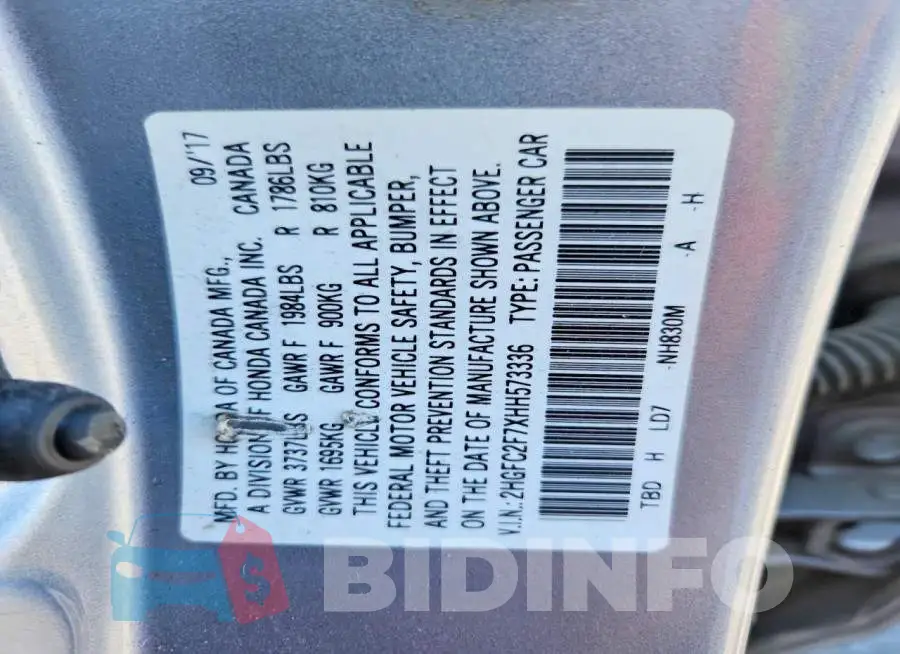 2HGFC2F7XHH573336 Photo# 12