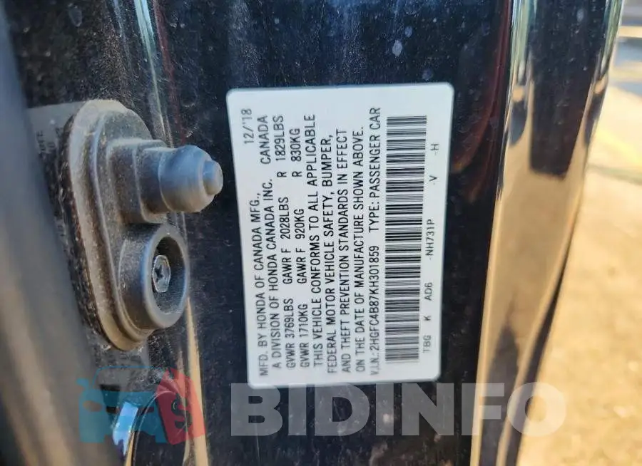2HGFC4B87KH301859 Photo# 12