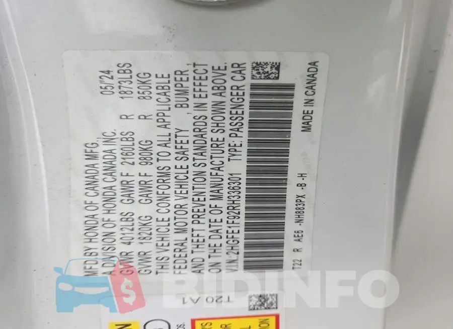 2HGFE1F92RH336301 Photo# 12