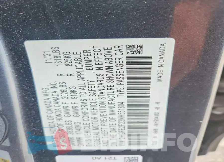 2HGFE2F23NH551804 Photo# 12