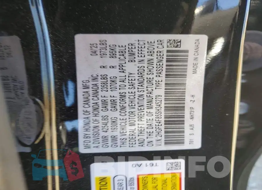 2HGFE4F85SH345279 Photo# 13