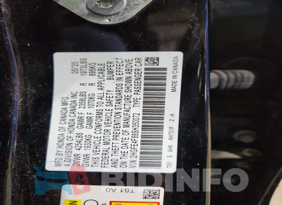 2HGFE4F88SH350072 Photo# 12