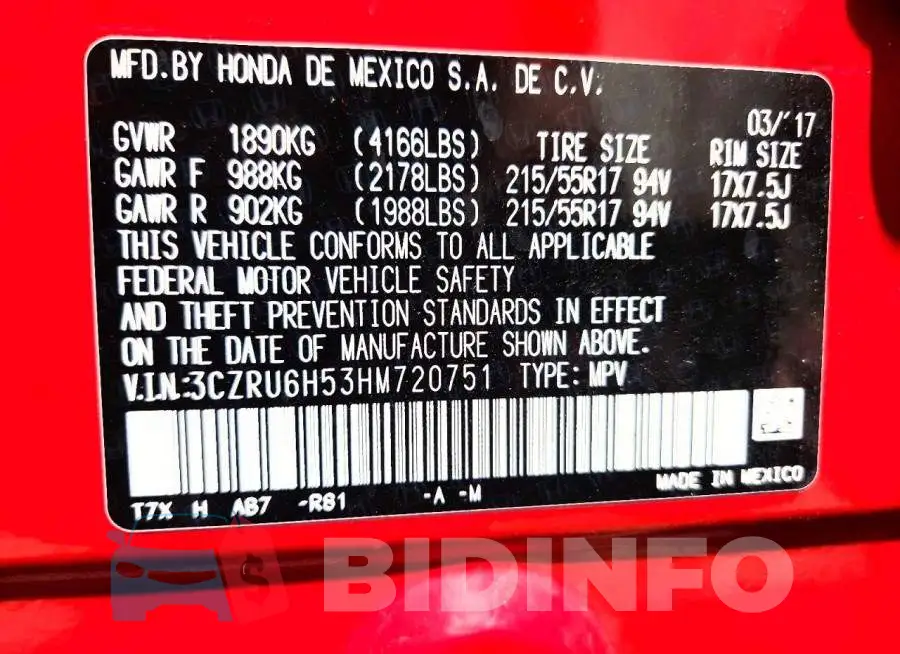 3CZRU6H53HM720751 Photo# 13