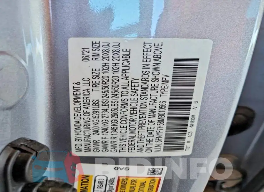 5FNYF7H58MB010566 Photo# 13