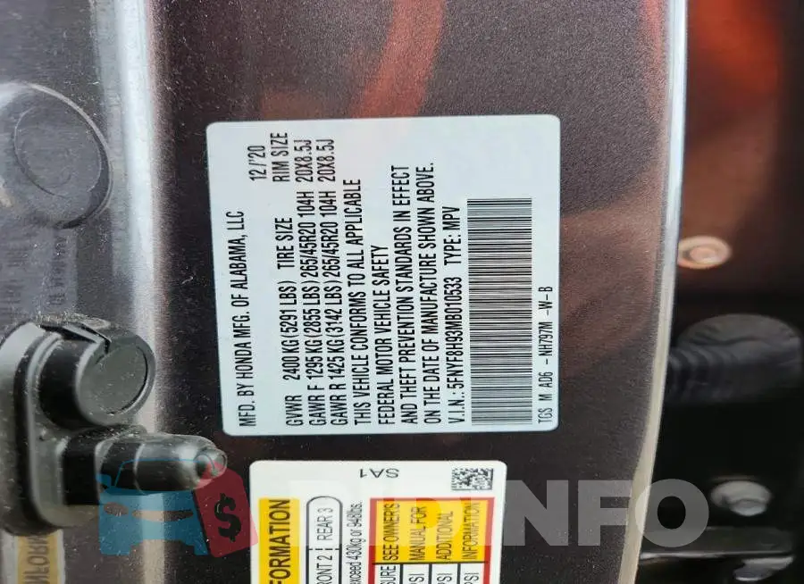 5FNYF8H93MB010533 Photo# 13