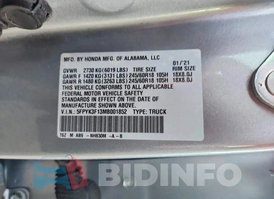5FPYK3F13MB001852 Photo# 13