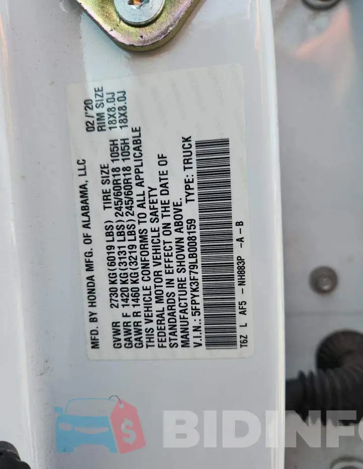 5FPYK3F79LB008159 Photo# 12