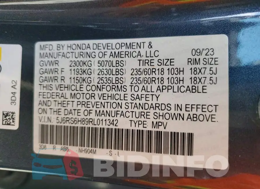 5J6RS6H89RL011342 Photo# 13