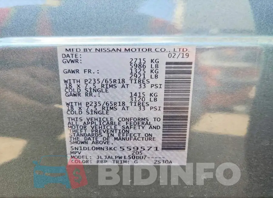 5N1DL0MN3KC559571 Photo# 13