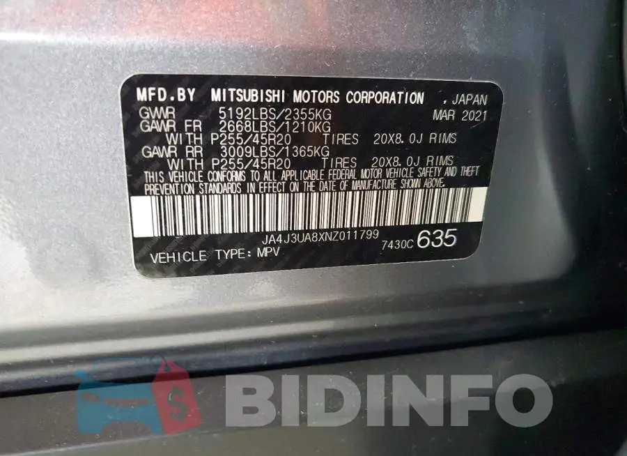 JA4J3UA8XNZ011799 Photo# 13