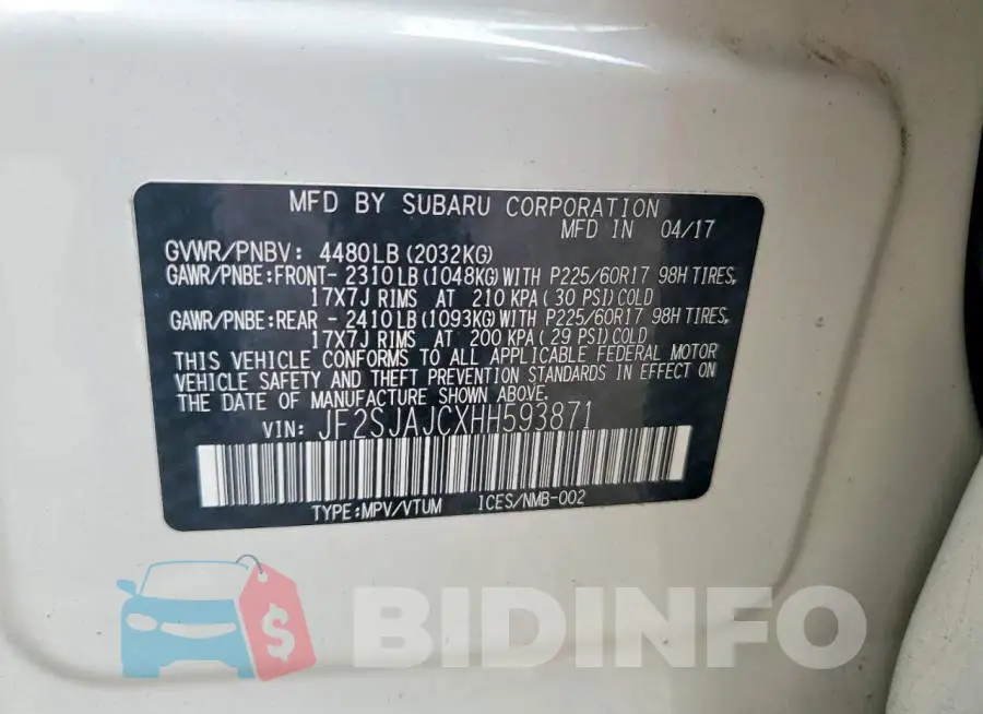 JF2SJAJCXHH593871 Photo# 13