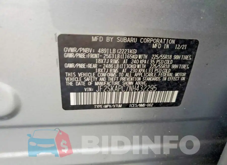 JF2SKAPC7NH432295 Photo# 13