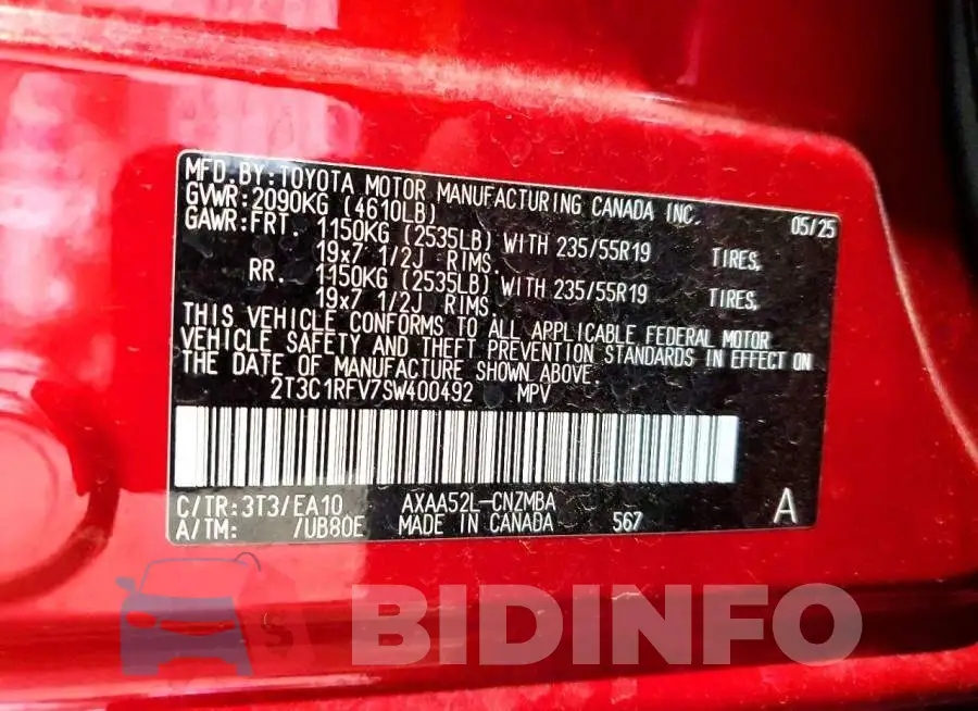 2T3C1RFV7SW400492 Photo# 12
