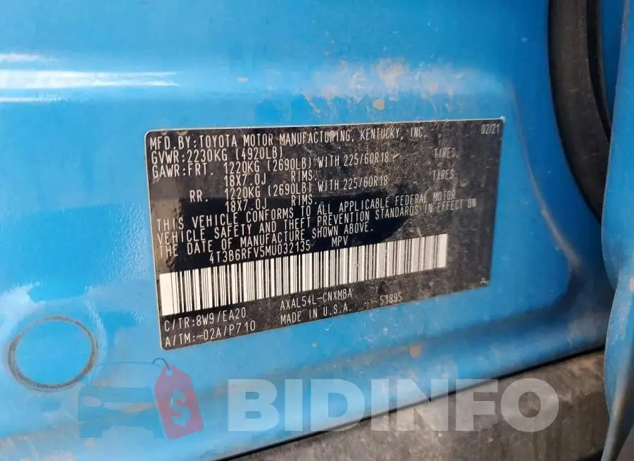 4T3B6RFV5MU032135 Photo# 14