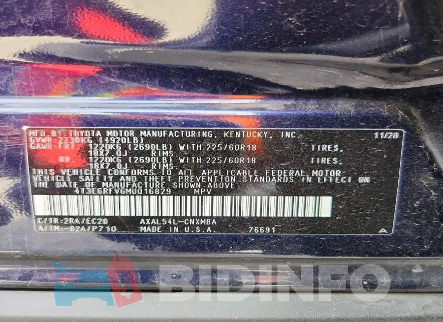 4T3E6RFV6MU016829 Photo# 12