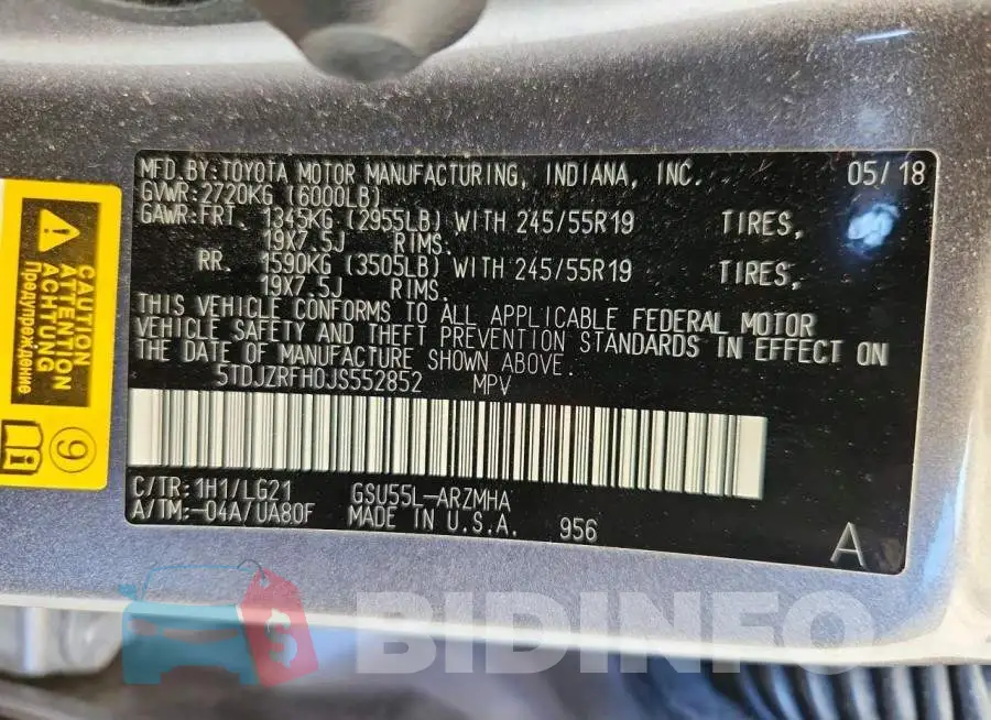 5TDJZRFH0JS552852 Photo# 13