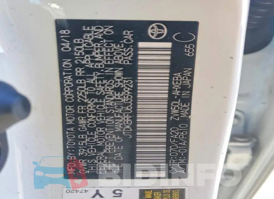 JTDKBRFU6J3599231 Photo# 13