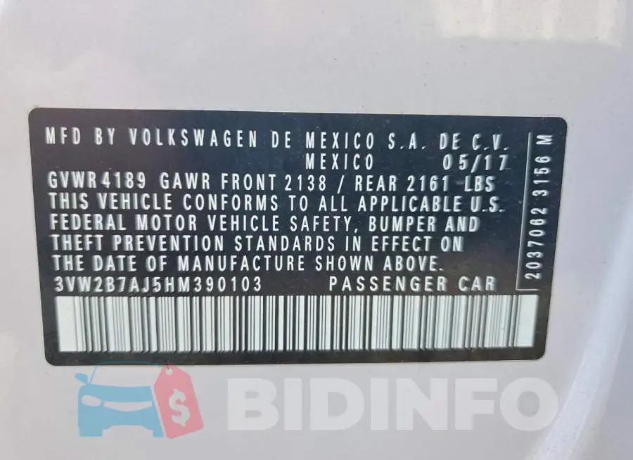 3VW2B7AJ5HM390103 Photo# 12