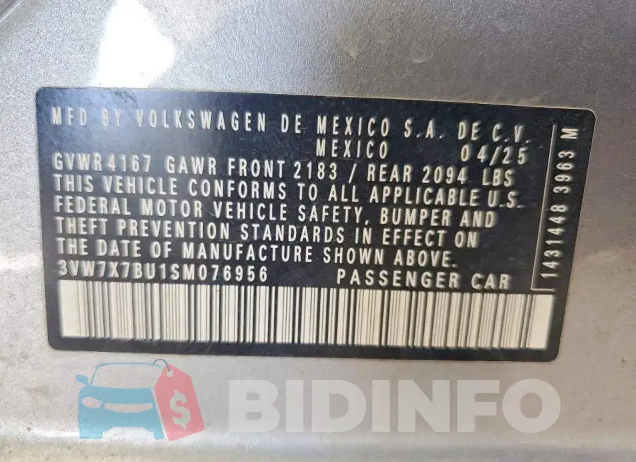 3VW7X7BU1SM076956 Photo# 13