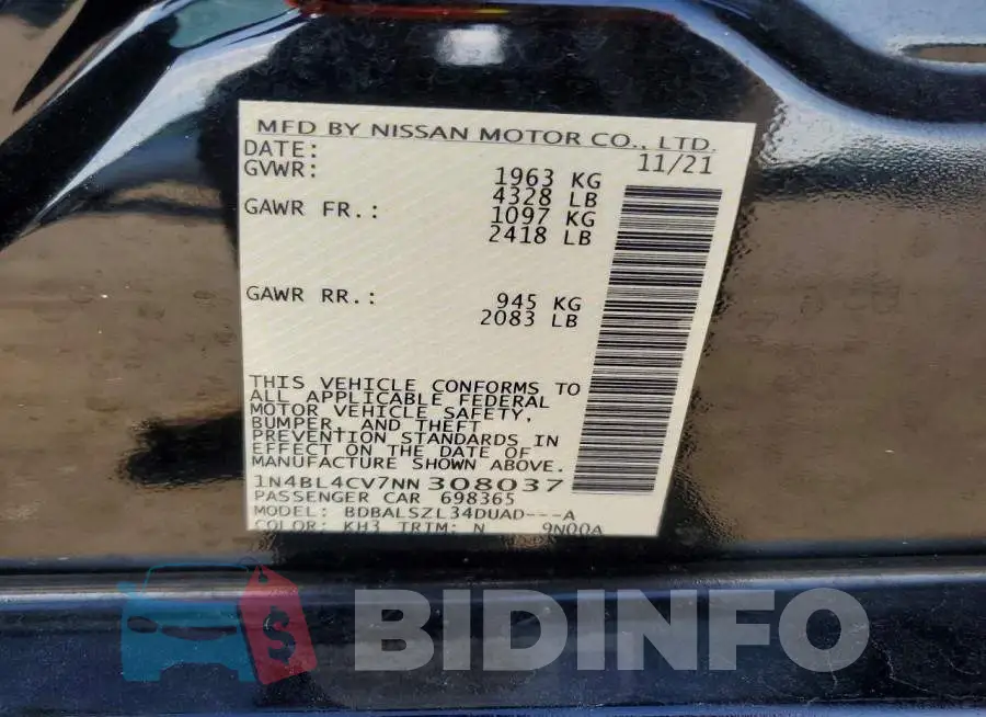 1N4BL4CV7NN308037 Photo# 12