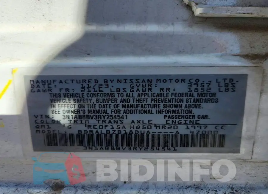 3N1AB8BV3RY254541 Photo# 11