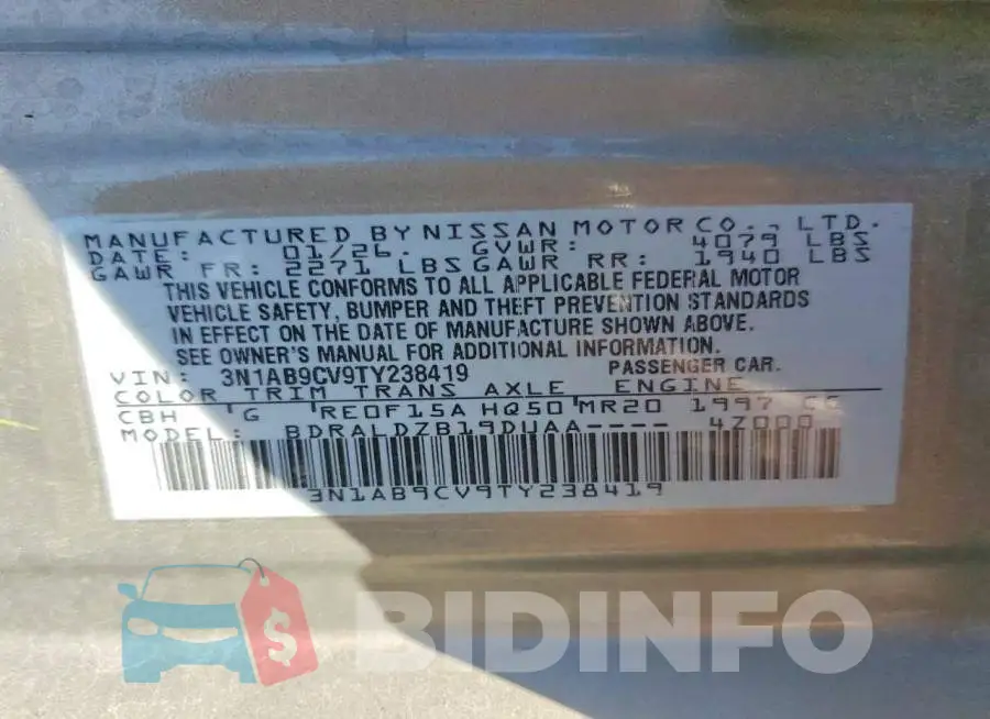 3N1AB9CV9TY238419 Photo# 12
