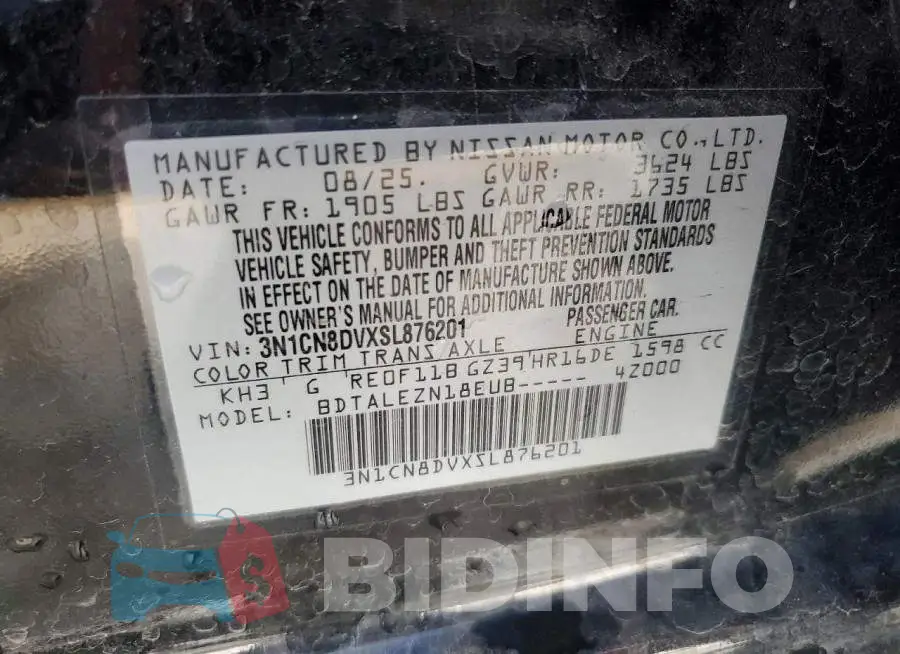 3N1CN8DVXSL876201 Photo# 12