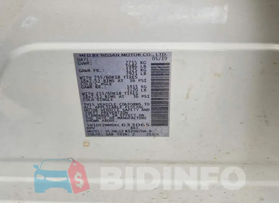 5N1DR2MM6KC633065 Photo# 14