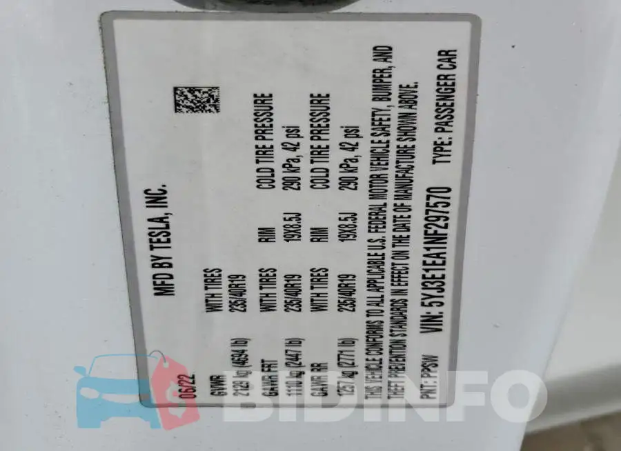 5YJ3E1EA1NF297570 Photo# 12