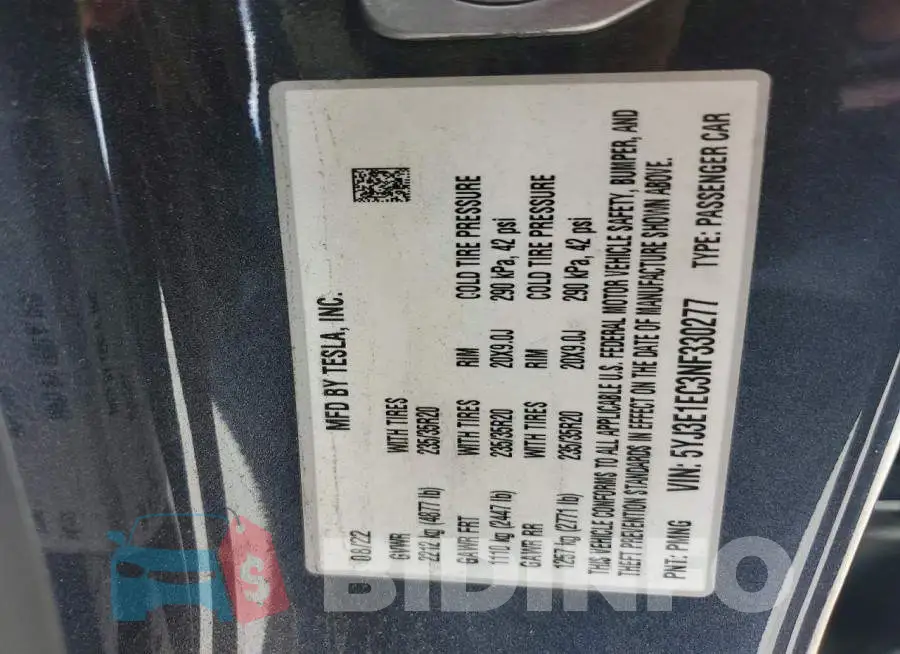 5YJ3E1EC3NF330277 Photo# 12
