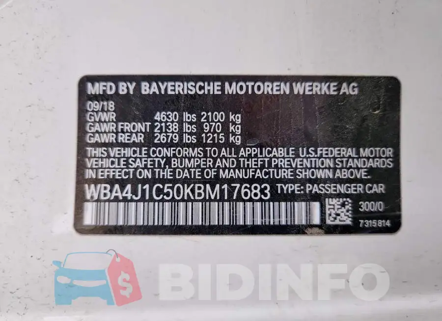 WBA4J1C50KBM17683 Photo# 12