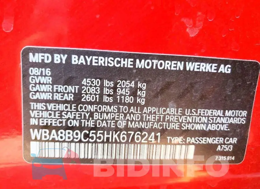WBA8B9C55HK676241 Photo# 13