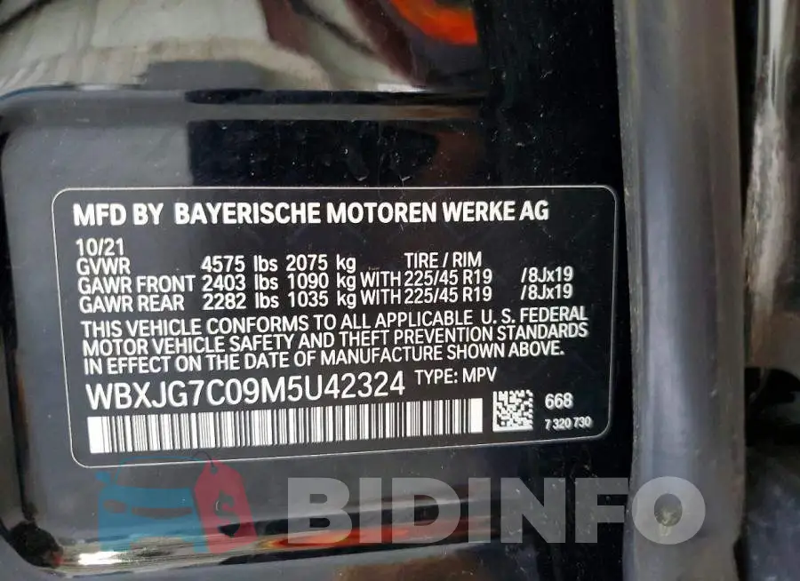 WBXJG7C09M5U42324 Photo# 13