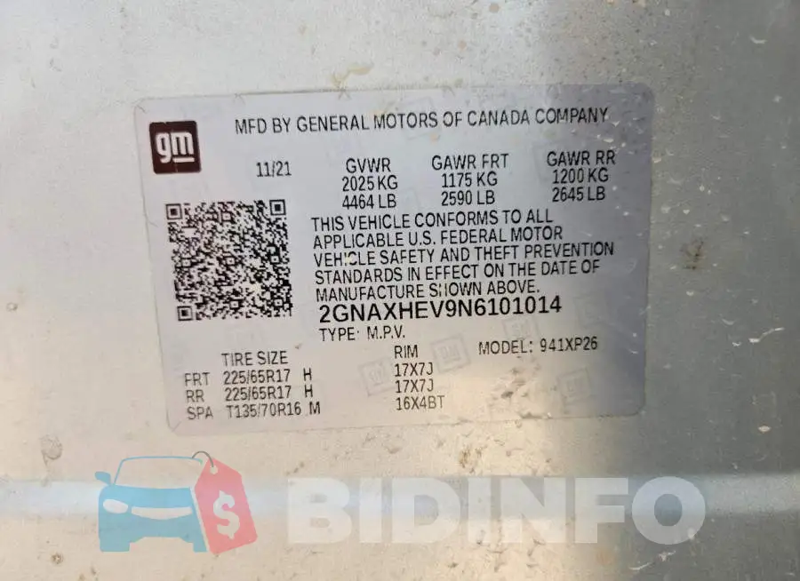 2GNAXHEV9N6101014 Photo# 14